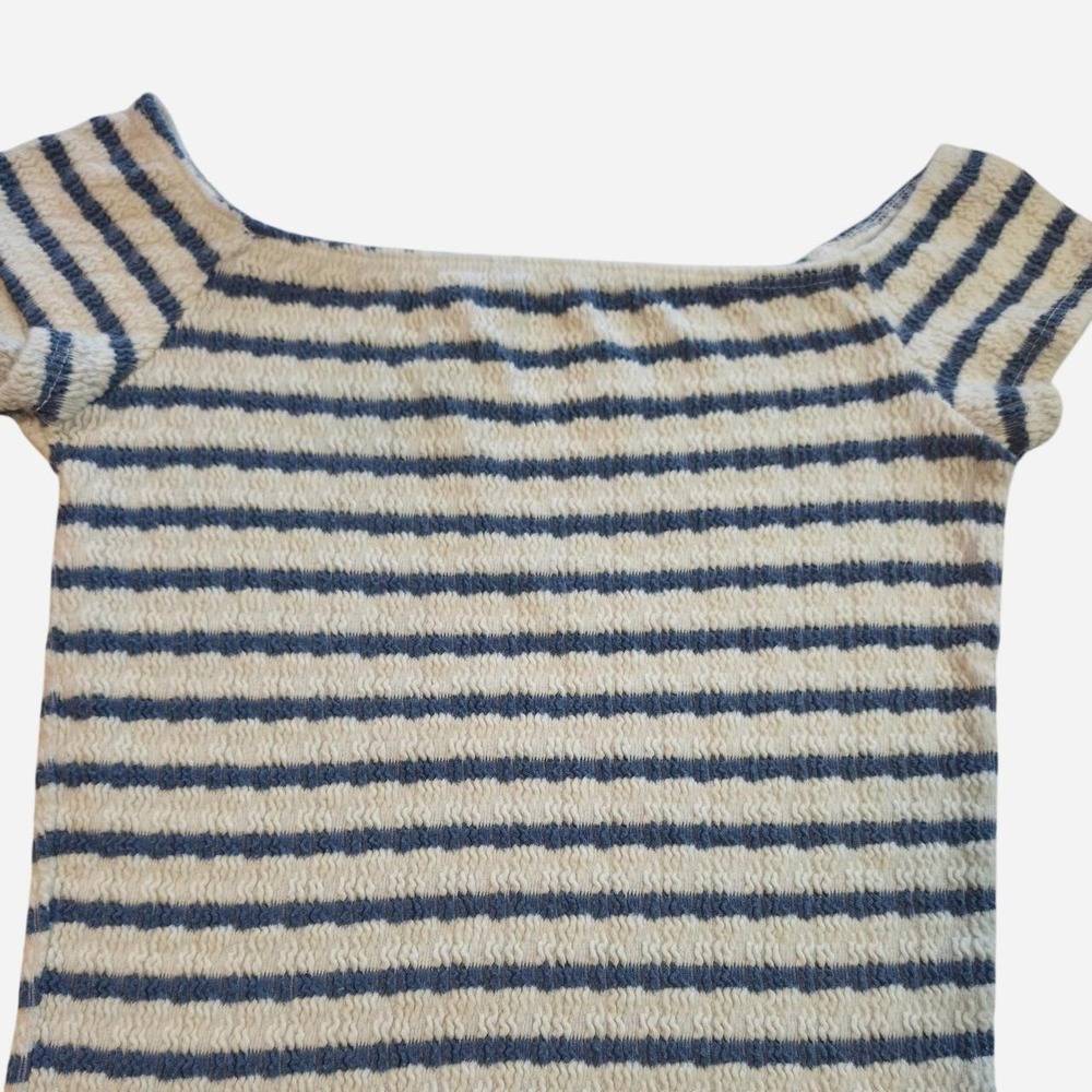 Gaze blue and white striped off the shoulder top